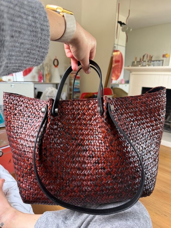 All Saints Handbags - AllSaints Red Woven Tote Bag With Black Leather Handles & Matching Pouch